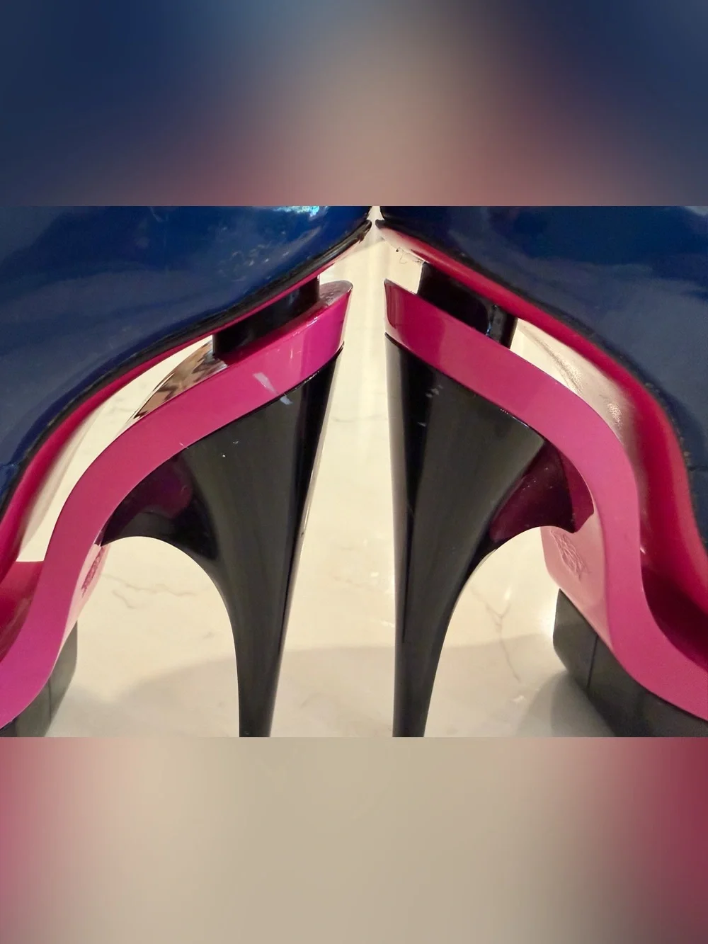 Versace Black, Pink & Blue Triple Platform Peeptoe Heels 35 U.S. 5